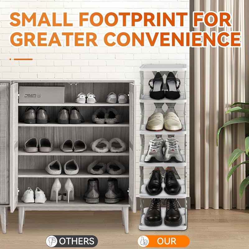 RILUKICH 6 Tier Collapsible Kids Shoe Rack, Small Vertical Foldable Shoe Organizer for Front Door Entrance, Dorm, Bedroom, and Small Spaces (Grey-w) - Image 4